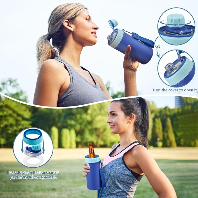 MAISON HUIS 4 In 1 Beer Can Cooler Bottle Holder with Drinking Spout Lid for 12oz Regular, Slim Skinny Cans Bottles,Sealed Insulated Double Wall Vacuum Stainless Steel Can Keeps Your Drinks Cold
