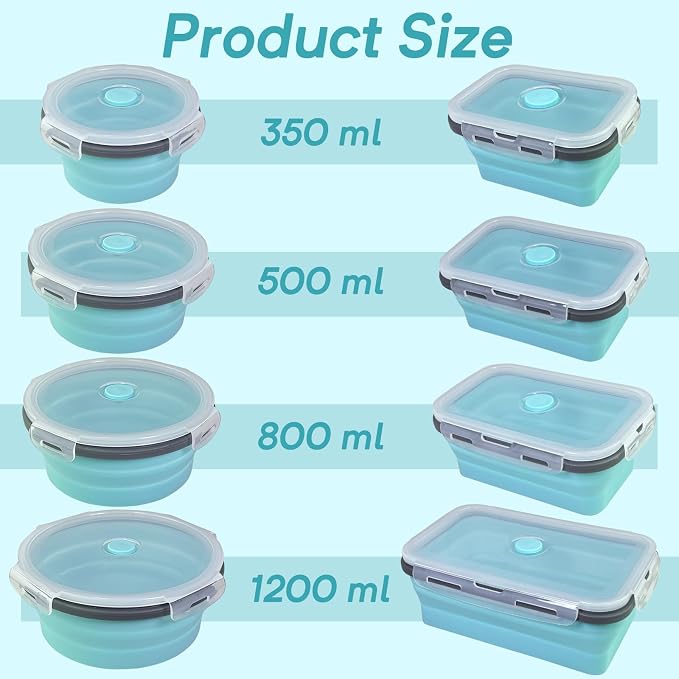 Guyuyii 8-Pack Silicone Collapsible Food Storage Containers with Lids | Stackable Storage Set with 12-40oz for RV, Meal Prep, Camping, BBQ, Pet Food | Microwave Freezer Dishwasher Safe