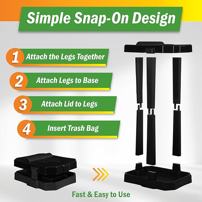 Wakeman Heavy Duty Black Trash Bag Portable Trash Bag Holder Stand with 7 Bags - Collapsible Trash Can Camping, RV, Kitchen, or Tailgate Party Garbage Bag Holder