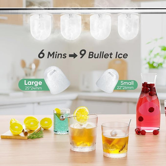 DUMOS Ice Makers Countertop with Handle Ice Machine, Fast in 6 Mins, 26lbs in 24 Hours, Quiet Self-Cleaning, Compact Size Portable for Home, Kitchen, RV, Camping, Modern Green