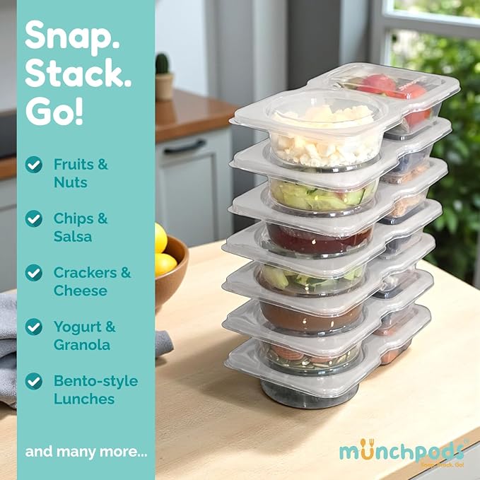 Reusable Snack Containers with Lids 50 Pack (100 Pieces) Portion control, Snack Pack Containers 2 Double Compartment Snack Containers for Kids On the Go Meals, Camping Snack Tray Prep