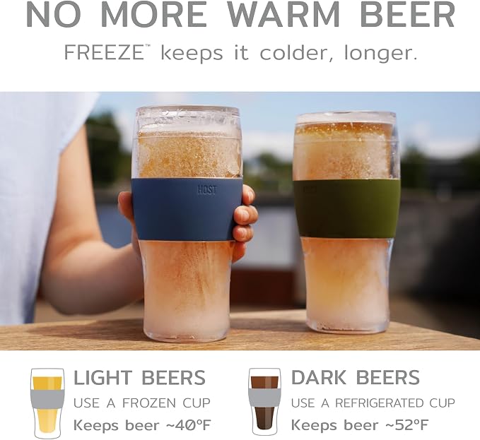 Host Freeze, Frozen Mugs, Freezable Pint Set, Beer Keep Your Drinks Cold, Double Walled Insulated Glasses, Tumbler for Iced Coffee, 16oz, Set of 2, Marble