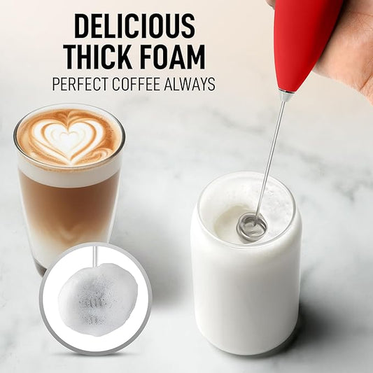 Zulay Kitchen Whisk Milk Frother with 4 Duracell Batteries - Powerful Handheld Foam Maker for Coffee, Lattes, Matcha, Hot Chocolate & Cappuccinos - Whip Creamy Froth in Seconds
