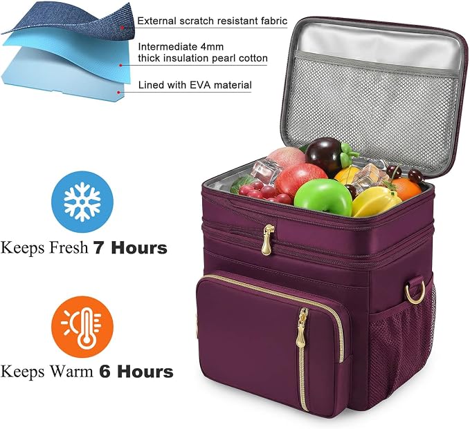 MIYCOO Lunch Bag for Women & Men, Expandable Double Deck Lunch Box, 15L | Leakproof & Waterproof, Portable, Large Soft Insulated Cooler bag for Adult, Work, Camping, Beach, Picnic, Travel