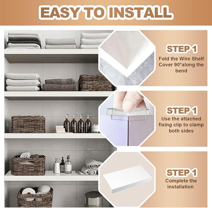 5 Pcs Wire Rack Covers 32x12x3 inch PVC Pantry Shelf Cover 0.31 inch Thick Removable Closet Wire Rack Shelf Covers,Decoration Kitchen Bathroom Office Shelving (Light Luxury White,32x12x3 inch)