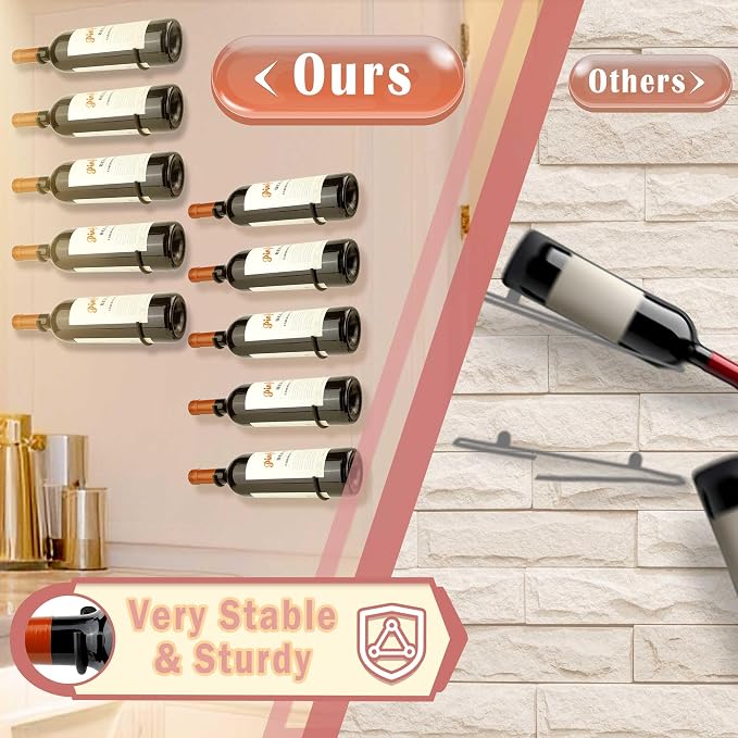 AQAREA Wine Rack Wall Mounted: 6Pcs for Wine Storage and Display | Hanging wine bottle holder, rust-proof coating, vertical design - metal hook for single bottle holder, small organizers