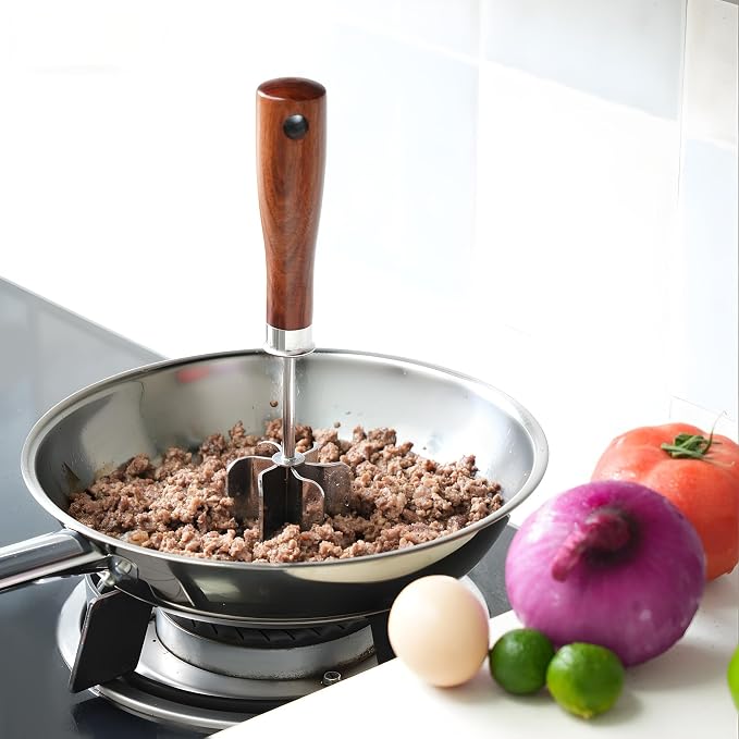 Stainless Steel Meat Chopper & Masher, Ground Beef Chopper Tool | Heavy Duty 6 Curve Blades, Heat Resistant Meat Masher, Hamburger Smasher & Multi-Use Kitchen Tool