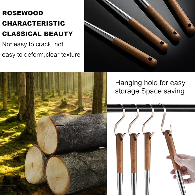 Wok Utensils for Carbon Steel, Stainless Steel Wok Spatula 17 Inch | Extra long wooden handle-Anti-scald;Wok Tools Professional Set;Great for home use and commercial use;