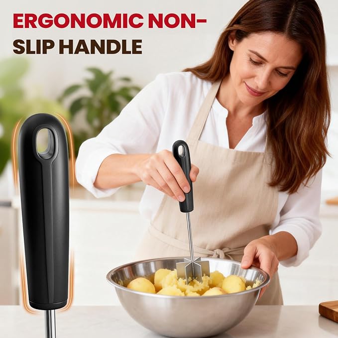Stainless Steel Meat Chopper, Goldusk 10 Inch Meat Masher Ground Beef Chopper Tool with 6 Curve Blades & Ergonomic Non-Slip Handle, Hamburger Smasher Tool Ground Meat Smasher Dishwasher Safe