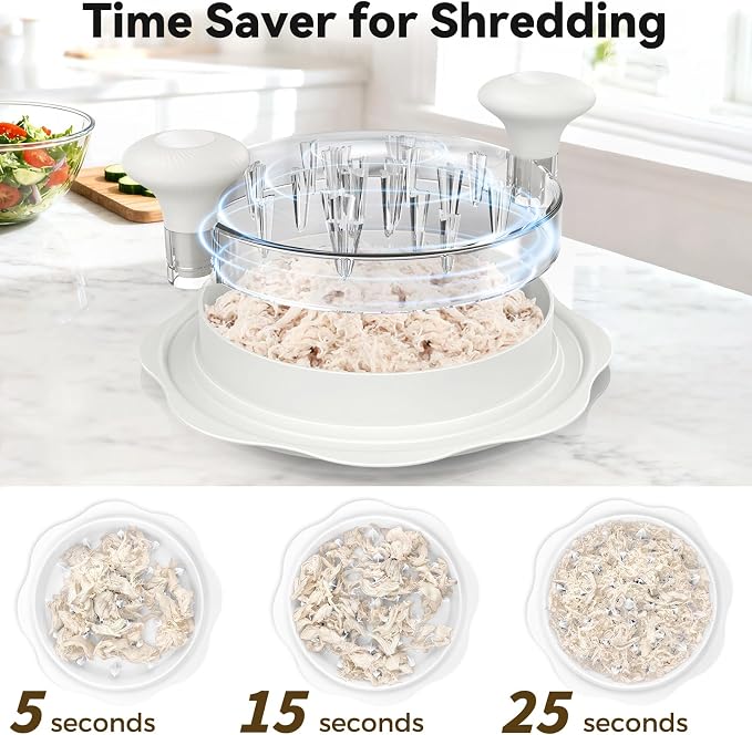 Ukeetap 10" Pro Chicken Shredder Tool Twist Large for Kitchen, White | BPA-Free Food-Safe Meat Grinder, Visible Chicken Breast Meat Shredder with Strong Anti-Slip Bottom & Ergonomic Handle