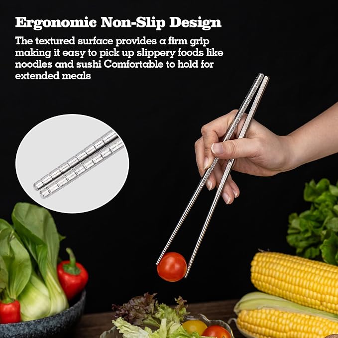 Boundless Voyage 23cm Pure Titanium Solid Chopsticks, Food Grade Titanium Chopstick, Reusable Non-Slip Metal Chopsticks for Home Kitchen, Restaurant, Gift (Ti1184T)