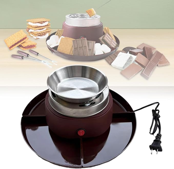 Electric Flameless Roaster with 4 Detachable Trays Marshmallow Roaster Kit for Indoor Holiday Wedding Parties- Reddish Brown