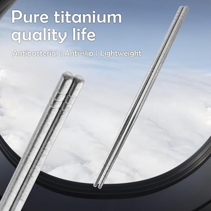 Titanium Chopsticks, 2 Pairs Metal Chopsticks Reusable Dishwasher Safe Japanese Korean Camping Chopstick 9 Inch Ultralight Pure Titanium for Home Travel Noodles and Sushi