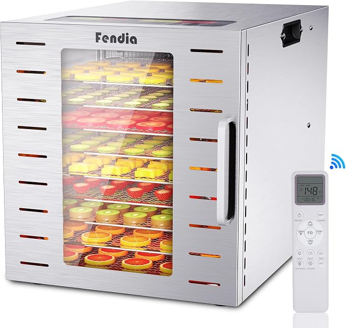 Food Dehydrator for Jerky, 9 Stainless Steel Large Trays, 800W Fruit Dehydrator with Remote Control, 24H Timer and 194°F Temperature Control, Food Dryer for Jerky, Herbs, Fruit, Dog Treats