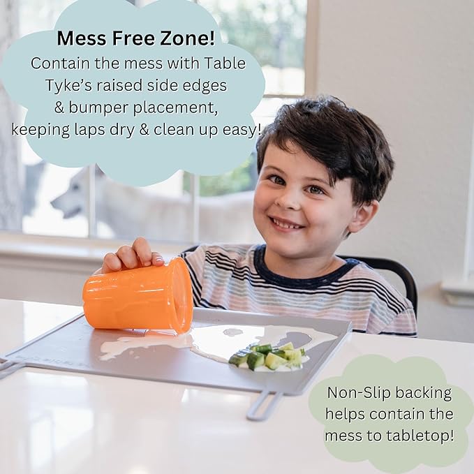 Silicone Placemats for Toddlers with Patented Edge Bumper | Kids Placemats Non Slip Travel Ready | Baby Placemat BPA Free for Restaurant Dining Table | Slate Grey