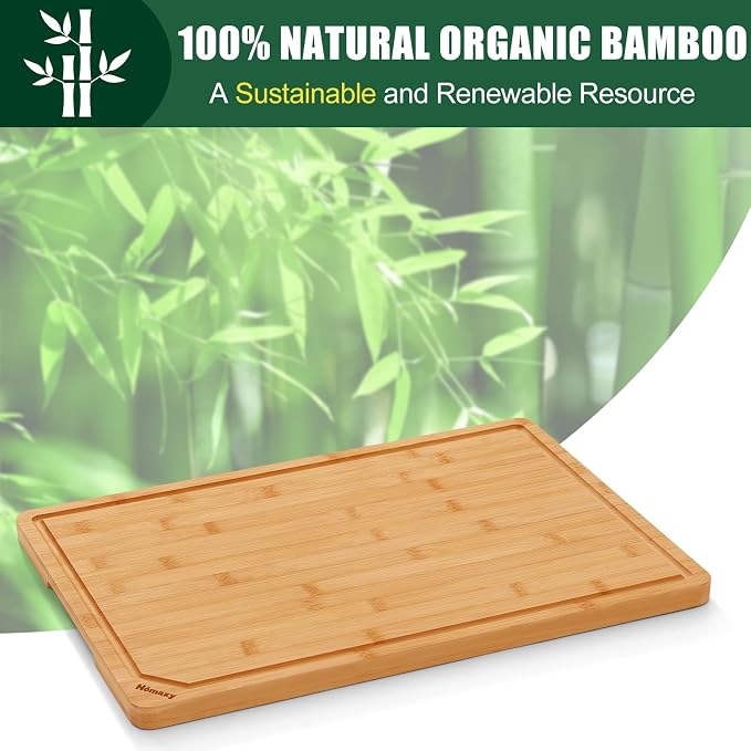 Homaxy 2XL Organic Bamboo Cutting Boards for Kitchen, 20"x14" | Wooden Cutting Board with Juice Groove and Handles, Charcuterie Butcher Block Serving & Chopping Board, Pre Oiled