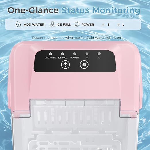 Countertop Ice Maker, Portable Ice Machine with Carry Handle Basket and Scoop, 9 Bullet Cubes Ready in 6 Mins, 26lbs Daily, Self-Cleaning for Home, Kitchen, Camping, RV
