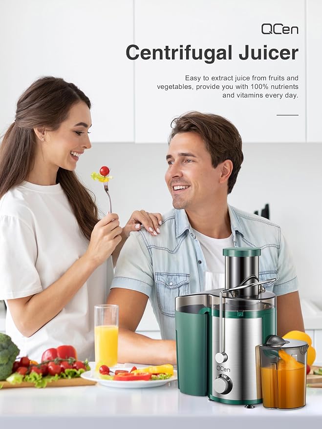 Juicer Machine 800W Centrifugal Juicer with Wide Mouth Feed Chute | For Fruits And Vegetables, Stainless Steel, BPA-Free Parts, Easy To Clean, Green, Fast Juice Extraction