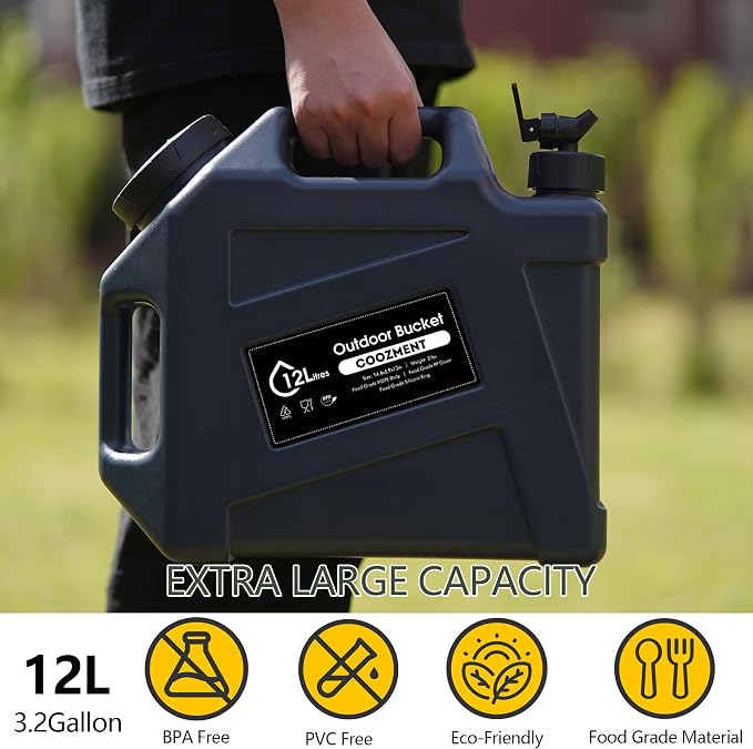 COOZMENT 3.2 Gallon/5 Gallon Water Containers with Spigot, BPA Free Water Jug, Military Green Water Tank, Multifunction Water Storage Containers for Camping Outdoor Hiking,Emergency Storage