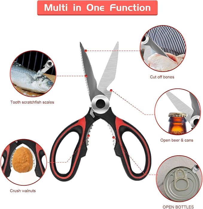 SZHLUX 2-Pack Kitchen Scissors Heavy Duty, Premium Sharp Kitchen Shears for Food, Fish, Meat, Bones, Poultry and Vegetables with Strong Stainless Steel Blades Multi Purpose Cooking Scissors
