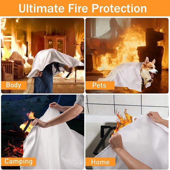 Mondoshop Fire Blanket for Home and Kitchen, 4 Pack, 40" x 40" Coverage | Reusable, High Temperature Resistance, Non-Toxic & Chemical-Free, Compact & Easy to Store, Personal Protection