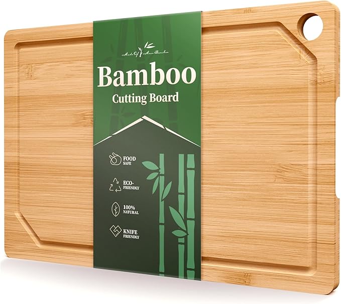 Kitsure Bamboo Cutting Board for Kitchen, Large, Natural | Multi-Sizes Wooden Cutting Boards for Chopping & Serving, Convenient Kitchen Essentials, Deep Juice Grooves