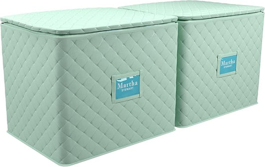 Martha Stewart Dinnerware Stemware Glassware Stackable Organizer Home Storage Container Case, Set of 2 Goblet Stemware Storage Organizers With Removable Fabric Dividers, Mint