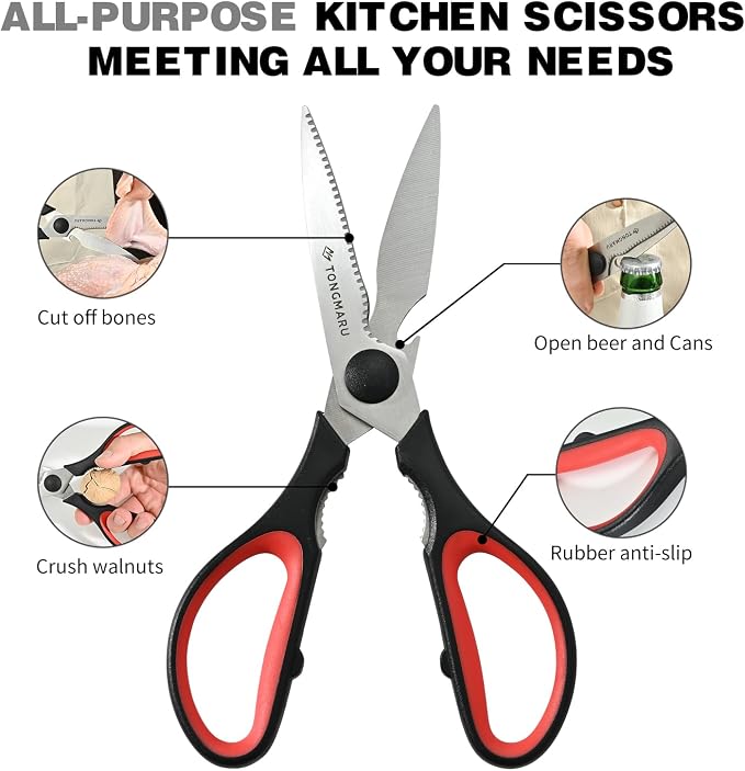 Kitchen Cooking Shears Heavy Duty Kitchen Scissor with, Detachable, All Purpose Scissors, Dishwasher Safe Scissors, Serrated Blades, Nutcracker and Bottle Opener function included (1 Pack)