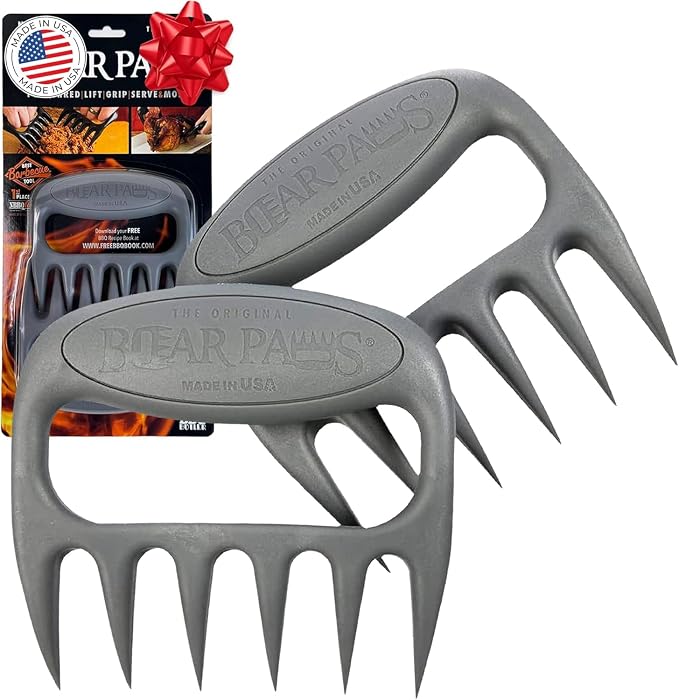 Bear Paws Meat Claws - The Original BBQ Meat Shredder Claws - Gray | Shredder Claws for Pulled Pork, USA Made - Easily Lift, Shred, Pull and Serve Pork, Chicken, Brisket and Turkey