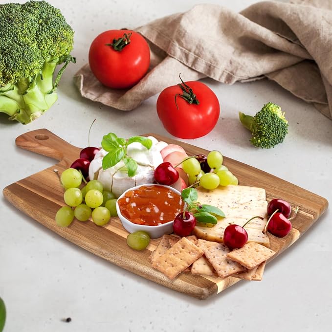 Large Wooden Charcuterie Board Acacia Chopping Cutting Boards for Kitchen | Serving Cheese Boards Decorative Big Wood Cutting Board With Handle Butcher Block Food Bread Boards Meat and Cheese Tray