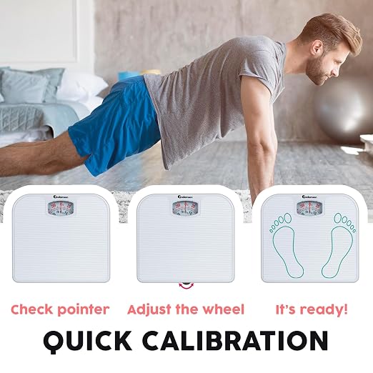 Adamson A21 Analog Scales for Body Weight - Up to 300 LB - New - Anti-Skid Rubber Surface + Large Numbers - Analog Bathroom Scale - Affordable - Durable with 20-Year Assurance