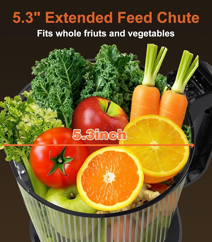 Cold Press Juicer, Extra-Wide Feed Chute, Max Nutrient Retention, Slow Masticating Juicer for Whole Fruits & Vegetables