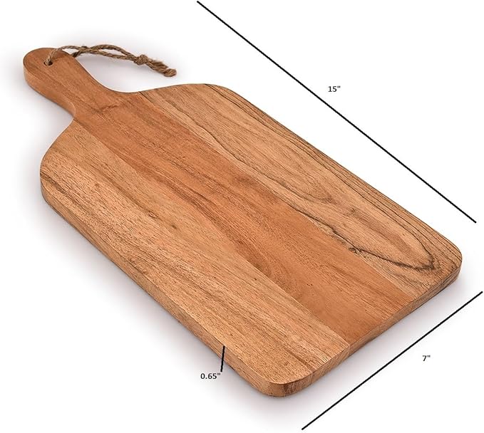 Acacia Wood Paddle Cutting Boards with handle for Kitchen, Cheese, and Food Serving Tray, Charcuterie Boards (15" x 7" x 0.65")