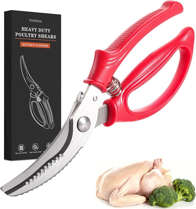 Poultry Shears, Kitchen Shears with Spring Loaded, Heavy Duty Poultry Scissors for Meat, Chicken,Turkey, Anti-Slip Handle,Safety Lock,Dishwasher Safe