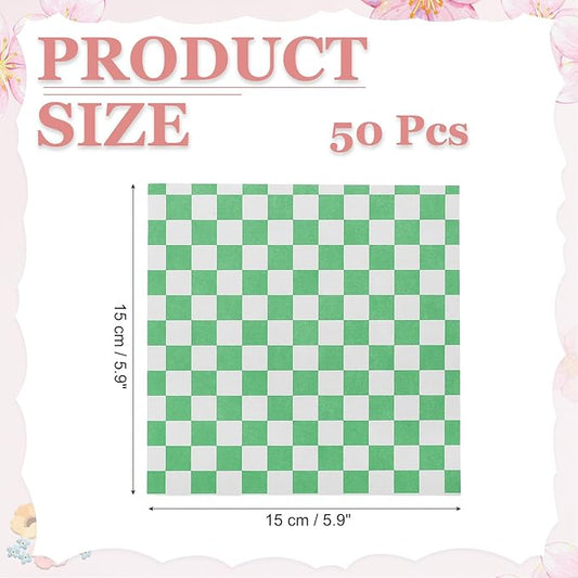 PATIKIL 5.9" x 5.9" Waxed Paper Sheets, 50Pcs Square Pattern Oil-absorbing Dry Food Wrapping Paper for Bakery Coffee Shop Home Baking Kitchen DIY, Green