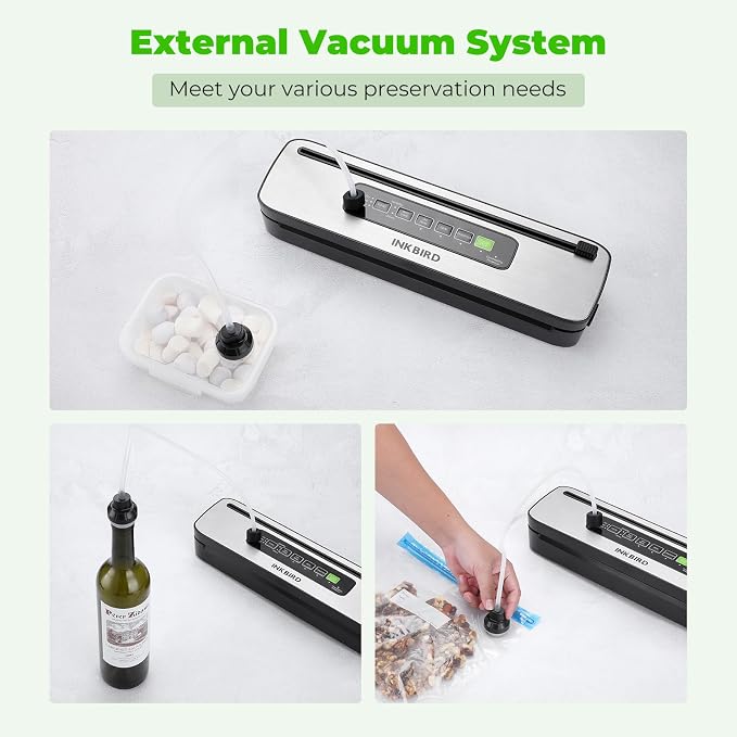 Vacuum Sealer Machine, INKBIRD Powerful 130W High Power with Liquid/Moist/Dry 6-Food Modes, Compact Food Preservation System with Cutter, Full Start Kit with Pre-cut Bags*10 (8''*11.8''), EXT-VAC