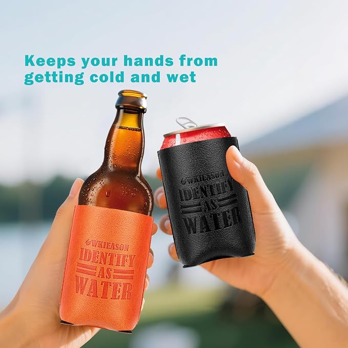 WKieason Valentines Day Gifts 2pc for Him Dad Leather Can Cooler for Dad Fathers Day Can Coolie Sleeves for Men Women Her Girlfriend Boyfriend Husband Wife Anniversary Birthday Funny Can Cooler