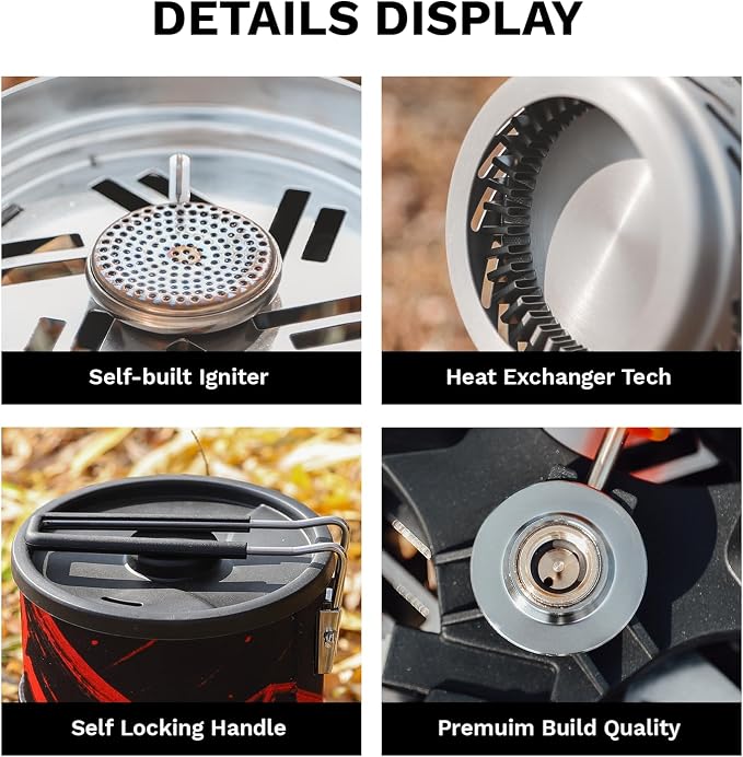 Fire-Maple Fixed Star 1 Pro Camping Stove System, Upgraded Handle, 19.6oz | 30% Faster Boil with HX Base, Piezo Ignition, Locking Handle, All-in-One, Portable, Compatible with Most Canisters