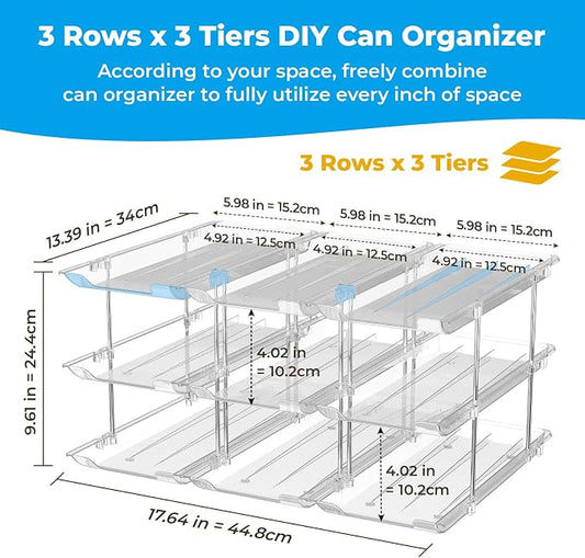 Can Organizer for Pantry Stackable 3 Tiers Can Storage Organizer Pantry Soda Can Organizer for Fridge 36 Cans Rack Automatic Rolling Canned Food Organizer for Refrigerator Kitchen Clear