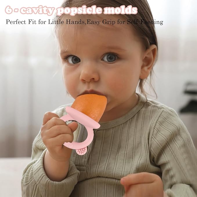 BokingOne Silicone Popsicle Molds, 6-Cavity Breastmilk Ice Pop Molds, Mini Frozen Pop Tray Molds for Baby Teething Relief Toddler Feeding Matte Pink