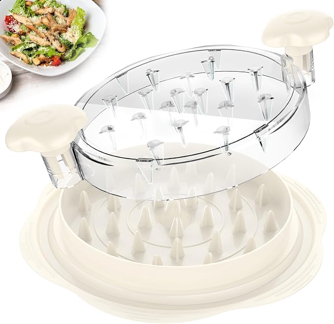 Chicken Shredder Tool Twist Large Meat Shredder with Brush&Fork, Beige | Visible Chicken Breast Shredder, Strong Anti-Slip Strip, Ergonomic Handle, BPA Free, Kitchen Gadgets for Pork Beef Chicken