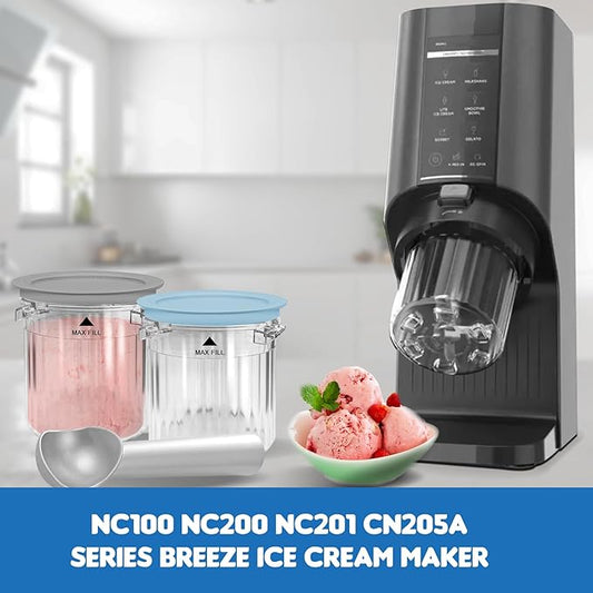 Creami Breeze Pints and Lids for Ninja, 16oz Creamer Cups Storage Containers Holder Can Canisters Replacement Accessories for NC100 NC200 NC201 CN205A Ice Cream Maker Airtight BPA-Free Dishwasher Safe