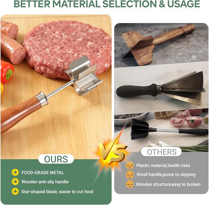 Stainless Steel Meat Chopper & Masher, Ground Beef Chopper Tool | Heavy Duty 6 Curve Blades, Heat Resistant Meat Masher, Hamburger Smasher & Multi-Use Kitchen Tool
