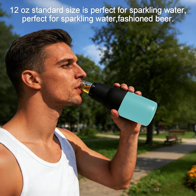 12oz Frosty Can Cooler Double Walled Stainless Steel Bottle Holder | Mint Green Beer Bottle Insulator Slim Can Cooler with Beer Opener Vacuum Insulated Ice Cold Clear Water Home Goods