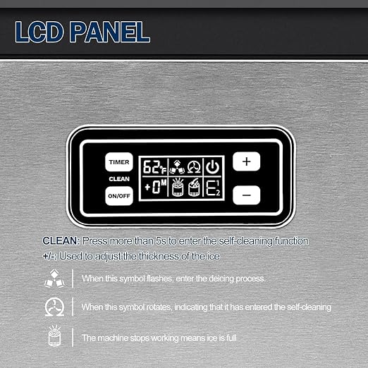 EUHOMY Commercial Ice Maker Machine, 200lbs Daily Output, Under Counter ice Machine with 65lbs Ice Storage Capacity, Perfect for Home/Bar/Restaurant/Outdoor Activities(Stainless Steel)