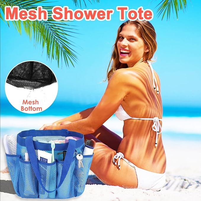 Fammart Mesh Shower Caddy Portable for College Dorm Room Essentials, Odorless Polyester Large Shower Tote Bag with Dual Handles, 8-Pocket Quick-Dry Toiletry Organizer for Travel, Beach, Camping, Gym