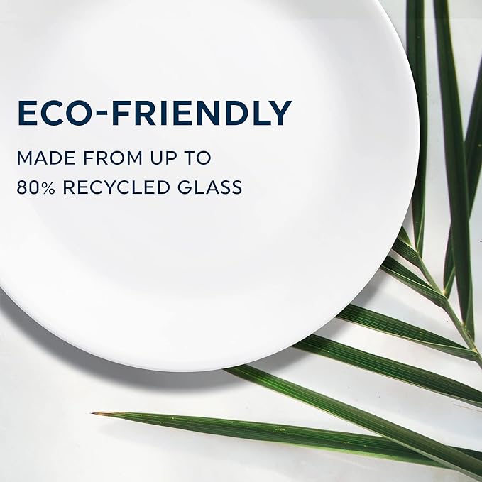 Corelle Vitrelle 6-Piece Salad Plates Set Triple Layer Glass and Chip Resistant, 8-1/2-Inch Lightweight Round Plates, Winter Frost White