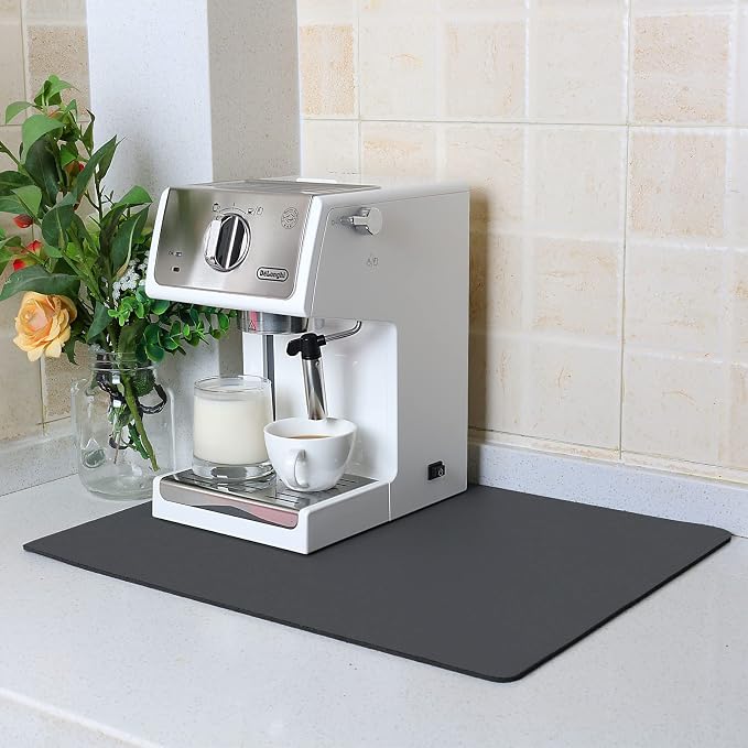 ZLR XXL Coffee Bar Mat for Barista Workstation, 20"x24", Dark Gray | Pro Home Cafe Station, Absorbent Dish Drying Mat, Stain-Hiding Top, Fits Multi-Appliance, Cup Display & Knock Box
