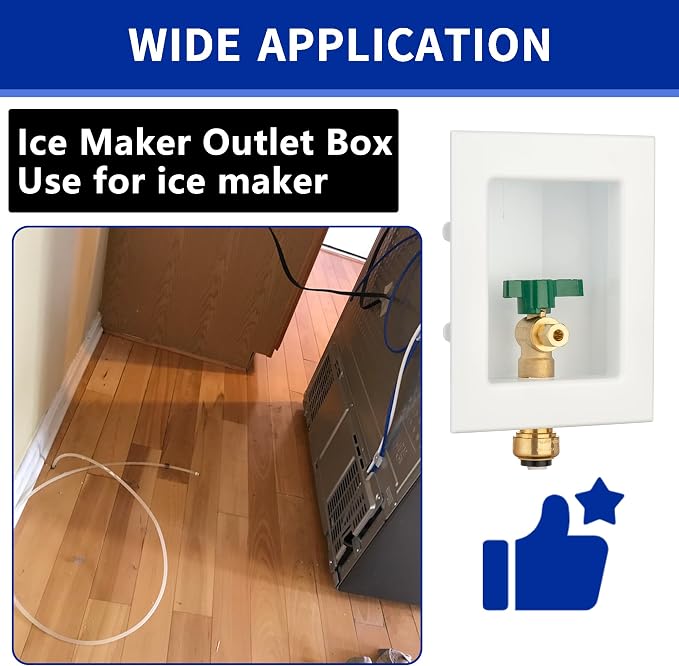 (1 Pack) Lidertik 1/2 inch Push-to-Connect Pre-Assembled Ice Maker Outlet Box Valve 1/4 inch Recessed Refrigerator Water Line Wall Box with Shut Off Valve LI-ZBQH-550