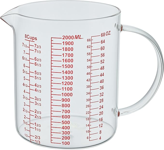 Ackers BORO3.3 Glass Measuring Cup-[Insulated handle | V-Shaped Spout]-Made of High Borosilicate Glass Measuring Cup for Kitchen or Restaurant, Easy to Read, 2000 ML (64 Oz, 8 Cup)